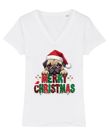 cu urări de Crăciun si cățel Pug White