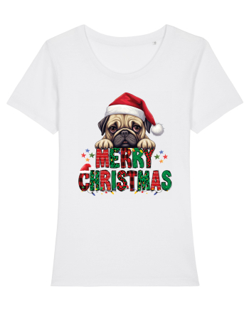 cu urări de Crăciun si cățel Pug White