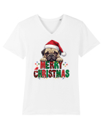 cu urări de Crăciun si cățel Pug Tricou mânecă scurtă guler V Bărbat Presenter