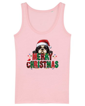 cu urări de Crăciun si cățel Shih Tzu Cotton Pink