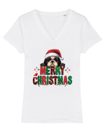 cu urări de Crăciun si cățel Shih Tzu Tricou mânecă scurtă guler V Damă Evoker