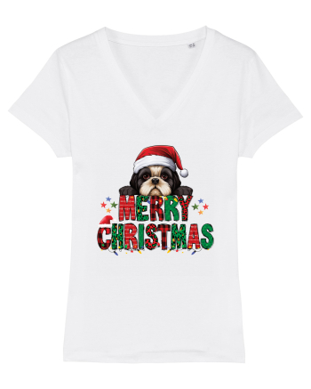 cu urări de Crăciun si cățel Shih Tzu White