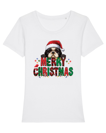 cu urări de Crăciun si cățel Shih Tzu White
