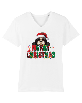 cu urări de Crăciun si cățel Shih Tzu White