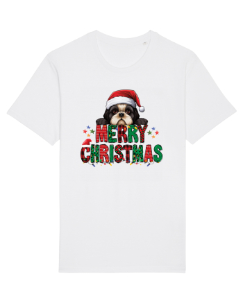 cu urări de Crăciun si cățel Shih Tzu White