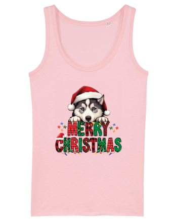 cu urări de Crăciun si cățel Husky siberian Cotton Pink