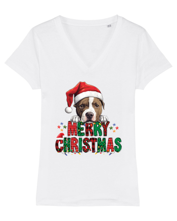 cu urări de Crăciun si cățel Staffordshire Terrier White