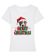 cu urări de Crăciun si cățel Staffordshire Terrier Tricou mânecă scurtă guler larg fitted Damă Expresser
