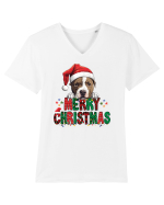 cu urări de Crăciun si cățel Staffordshire Terrier Tricou mânecă scurtă guler V Bărbat Presenter