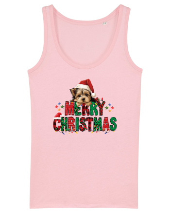 cu urări de Crăciun si cățel Yorkshire Terrier Cotton Pink