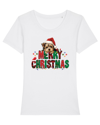 cu urări de Crăciun si cățel Yorkshire Terrier White