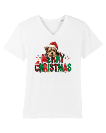 cu urări de Crăciun si cățel Yorkshire Terrier White
