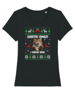 amuzant cu motive de Crăciun - Santa OMG I know him Tricou mânecă scurtă guler larg fitted Damă Expresser