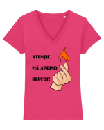 Atenție, mă aprind repede! Tricou mânecă scurtă guler V Damă Evoker