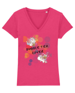 BUBBLE TEA LOVER Tricou mânecă scurtă guler V Damă Evoker