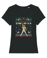 amuzant cu motive de Crăciun - The snow must go on Tricou mânecă scurtă guler larg fitted Damă Expresser