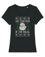 amuzant cu motive de Crăciun - Ask your mom if I am real Tricou mânecă scurtă guler larg fitted Damă Expresser