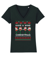 amuzant cu motive de Crăciun - Have a wine Christmas Tricou mânecă scurtă guler V Damă Evoker