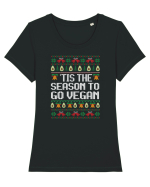 amuzant cu motive de Crăciun - Tis the season to go vegan Tricou mânecă scurtă guler larg fitted Damă Expresser