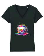 Graffiti Coffee  cup Tricou mânecă scurtă guler V Damă Evoker
