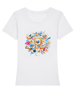 Urban Life Abstract Tricou mânecă scurtă guler larg fitted Damă Expresser