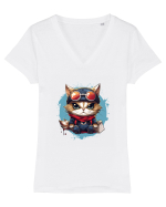 Christmas cat Tricou mânecă scurtă guler V Damă Evoker