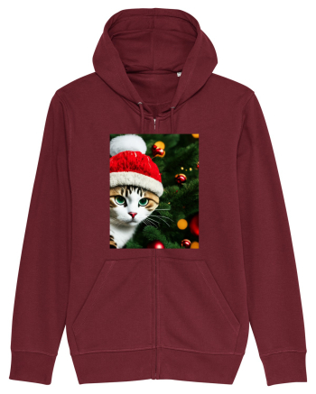 Cat in Christmas tree Burgundy