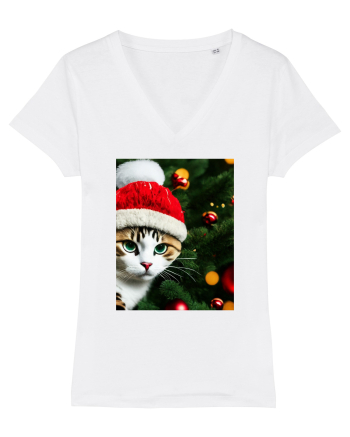 Cat in Christmas tree White