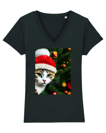 Cat in Christmas tree Black