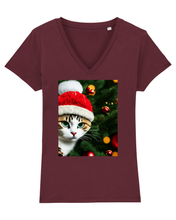 Cat in Christmas tree Burgundy
