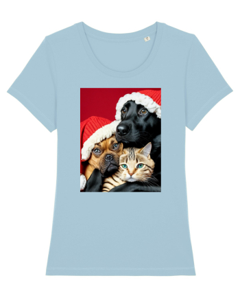 Dogs and cat in Christmas spirit  Sky Blue