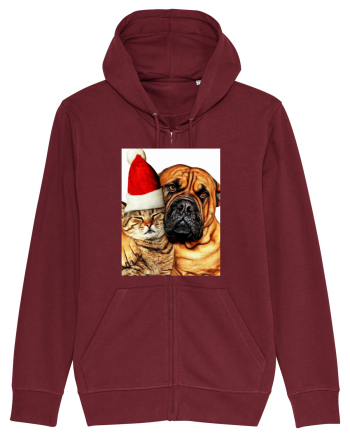 Dogs and cat in Christmas spirit Burgundy