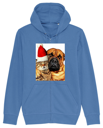 Dogs and cat in Christmas spirit Bright Blue