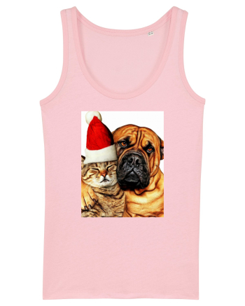 Dogs and cat in Christmas spirit Cotton Pink