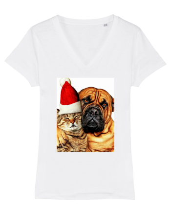 Dogs and cat in Christmas spirit White