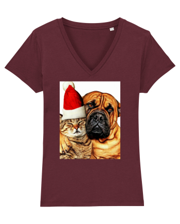 Dogs and cat in Christmas spirit Burgundy