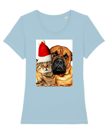 Dogs and cat in Christmas spirit Sky Blue