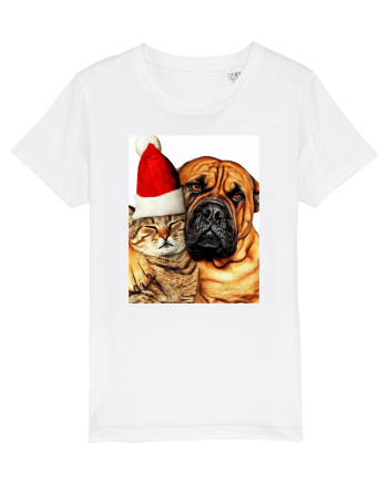 Dogs and cat in Christmas spirit White
