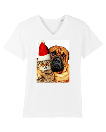 Dogs and cat in Christmas spirit White