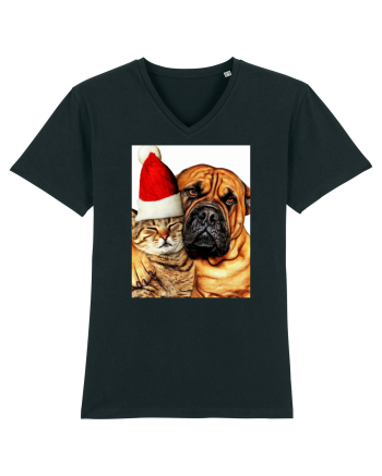 Dogs and cat in Christmas spirit Black