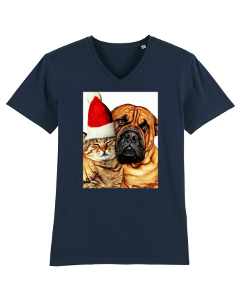 Dogs and cat in Christmas spirit French Navy