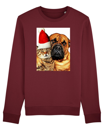 Dogs and cat in Christmas spirit Burgundy