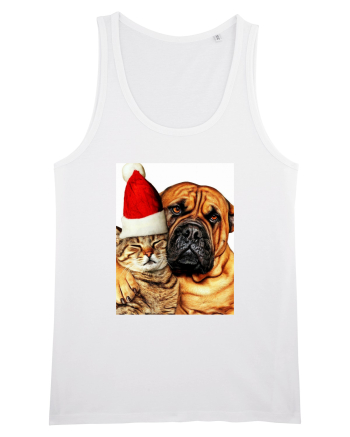Dogs and cat in Christmas spirit White