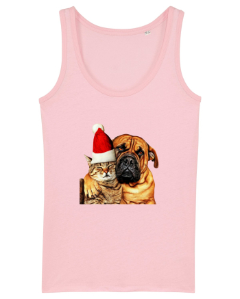 Dogs and cat in Christmas spirit Cotton Pink