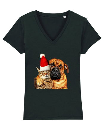 Dogs and cat in Christmas spirit Black