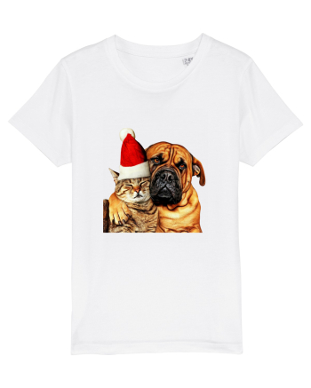 Dogs and cat in Christmas spirit White