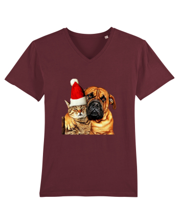 Dogs and cat in Christmas spirit Burgundy