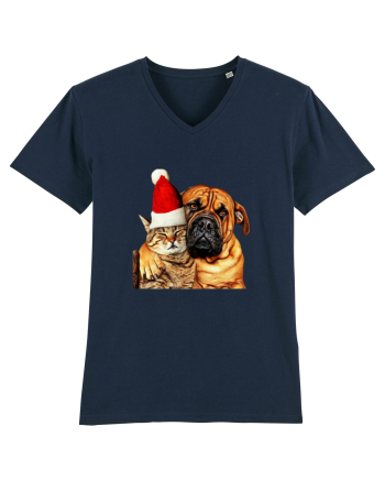 Dogs and cat in Christmas spirit French Navy
