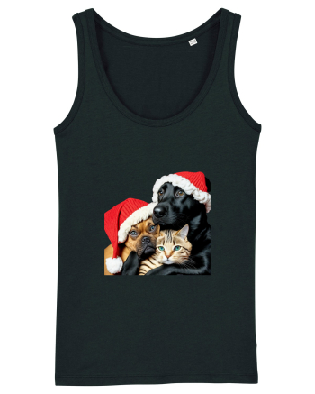 Dogs and cat in Christmas spirit Black