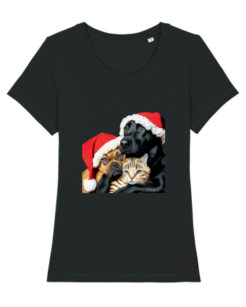 Dogs and cat in Christmas spirit Black
